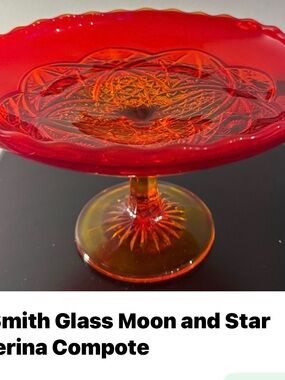 Moon & Star Victorian -Style Red Glass Pedestal Compote